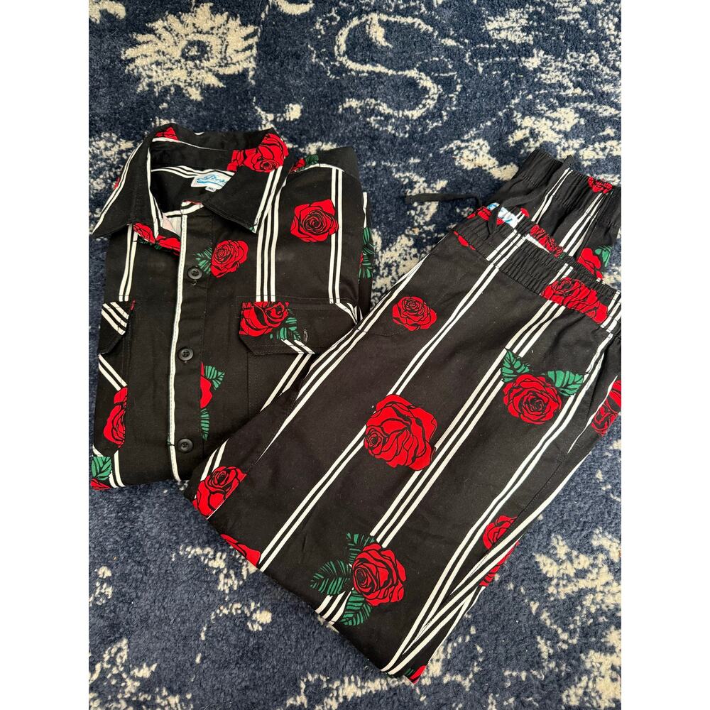 Fresh Prints of Bel-Air Pin-Striped Rose Lounge Set Sz. XL